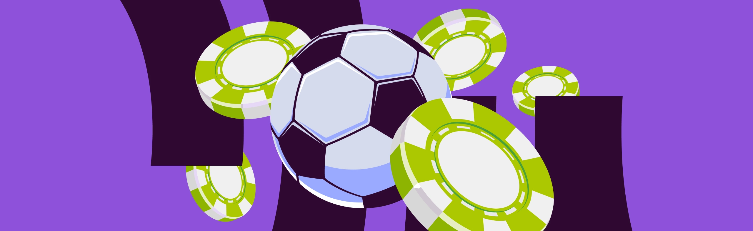 graphic illustration of a soccer ball and lime green casino chips floating in the air